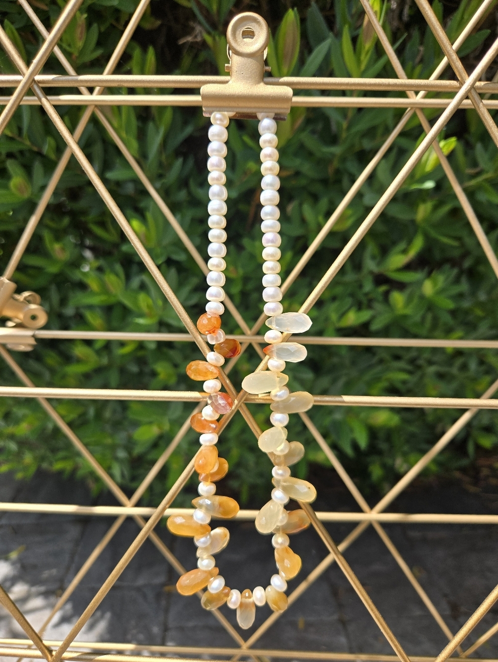 Pearls And Ombre Agate Necklace.